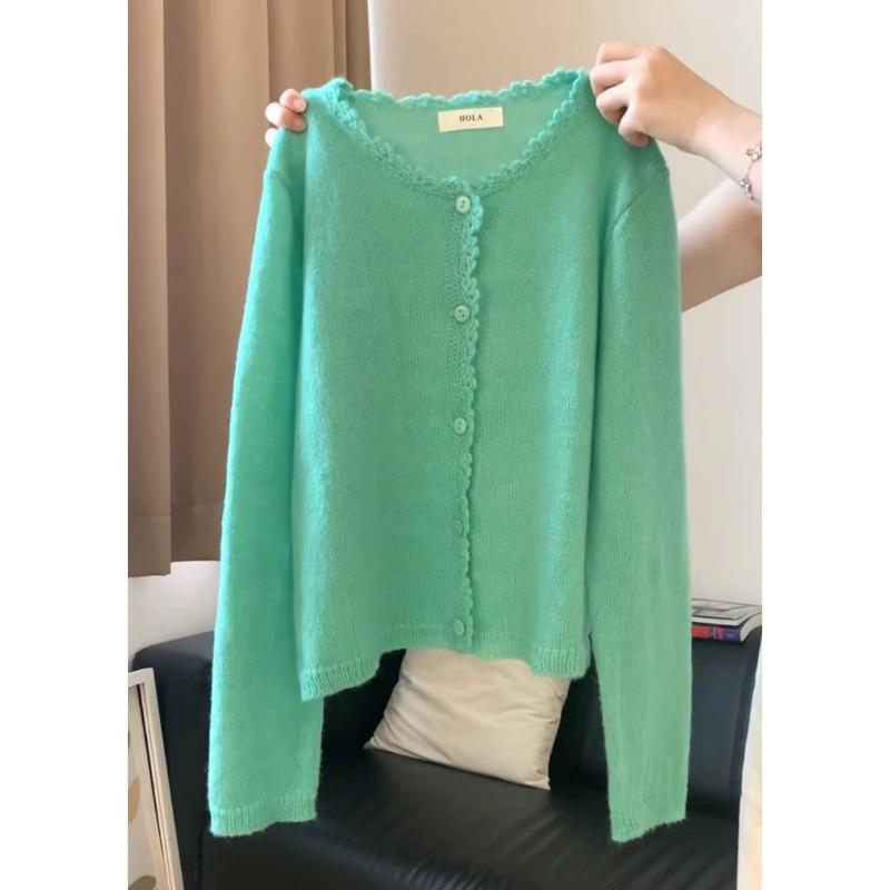 Spring New Single-breasted Soft Waxy Knitted Cardigan Women's Age-reducing Lace Jacket Versatile Long-sleeved Top