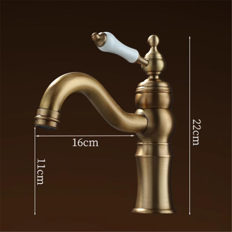 Tuqiu Gold Bathroom Faucet Brass Antique Bathroom Basin Faucet Cold And Hot Water Mixer Sink Tap Single Hole Lavotory Tap
