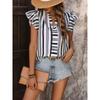 Women's Summer Top Color Stripes Patchwork Shirt Lotus Leaf Flying Sleeve Sleeve Shirt Top