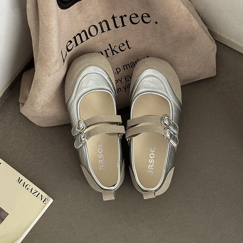 

Модная универсальная удобная обувь на плоской подошве, женская, 2025, новая летняя, нишевая, повседневная, французские туфли Дуду 35 серебряный