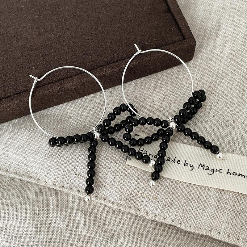Niche Design Sense Bow Beaded Earrings Female Sweet And Cute Elegant Exquisite Fashion Versatile Earrings