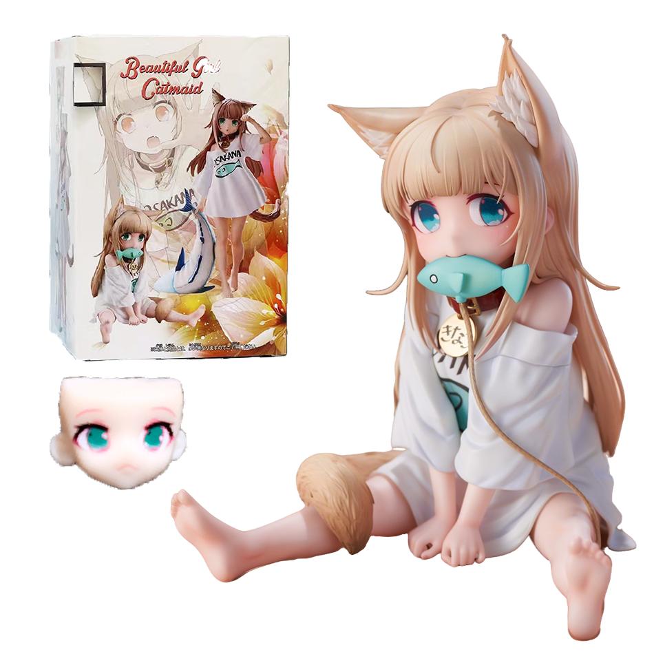 New Anime Cute Doll Sakura Soybean My Cat Is A Kawaii Girl Figure Sit And Eat Fish/Standing Figure Model PVC Collection Toy Gift