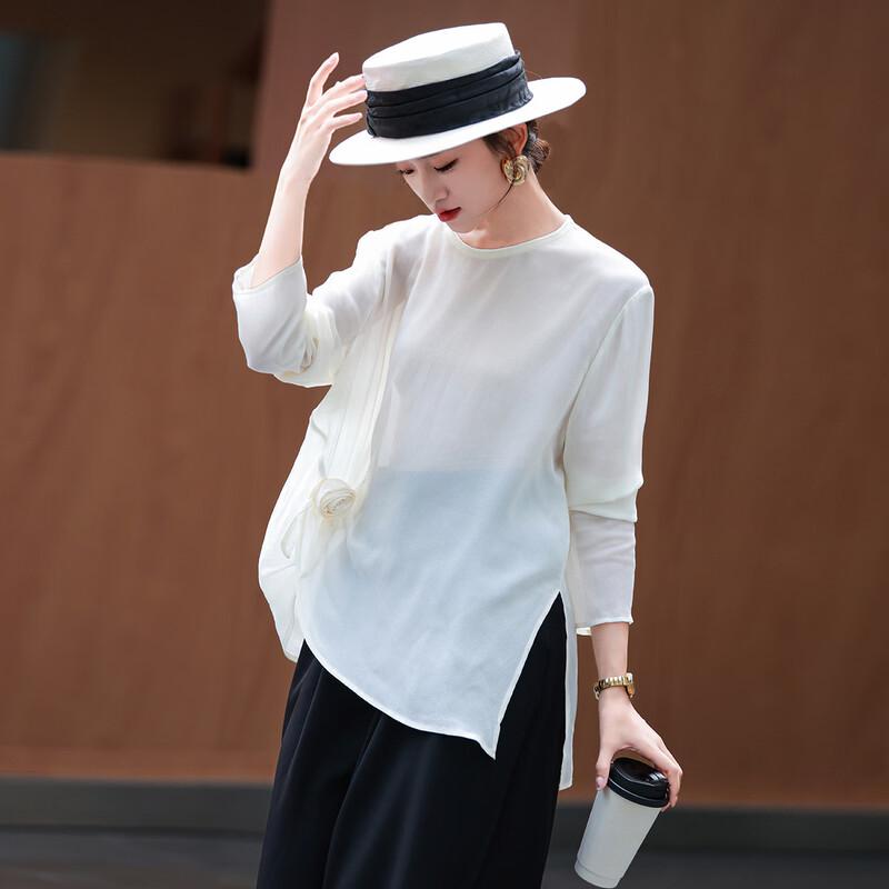 Женский асимметричный топ с 3D-цветами и длинными рукавами L