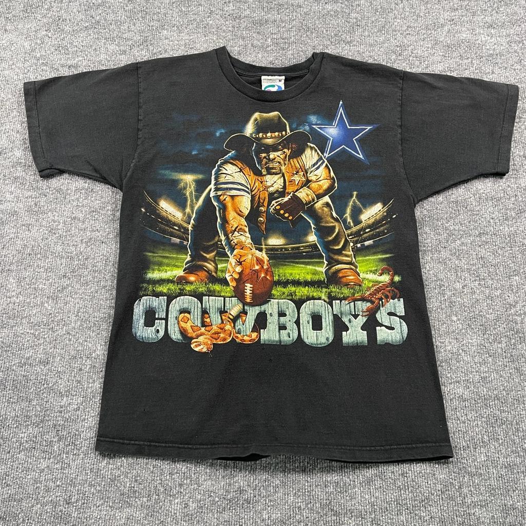 Vintage 90s Liquid-Blue Dallas-Cowboys Football Shirt Medium 19x27 Big-Print