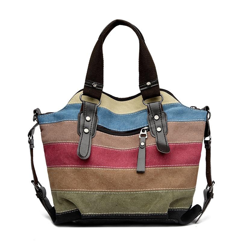 New Canvas Casual Retro Fashion and Art College Shoulder Oblique Span Large-capacity Women's Bag Contrasting Color Splicing Bag