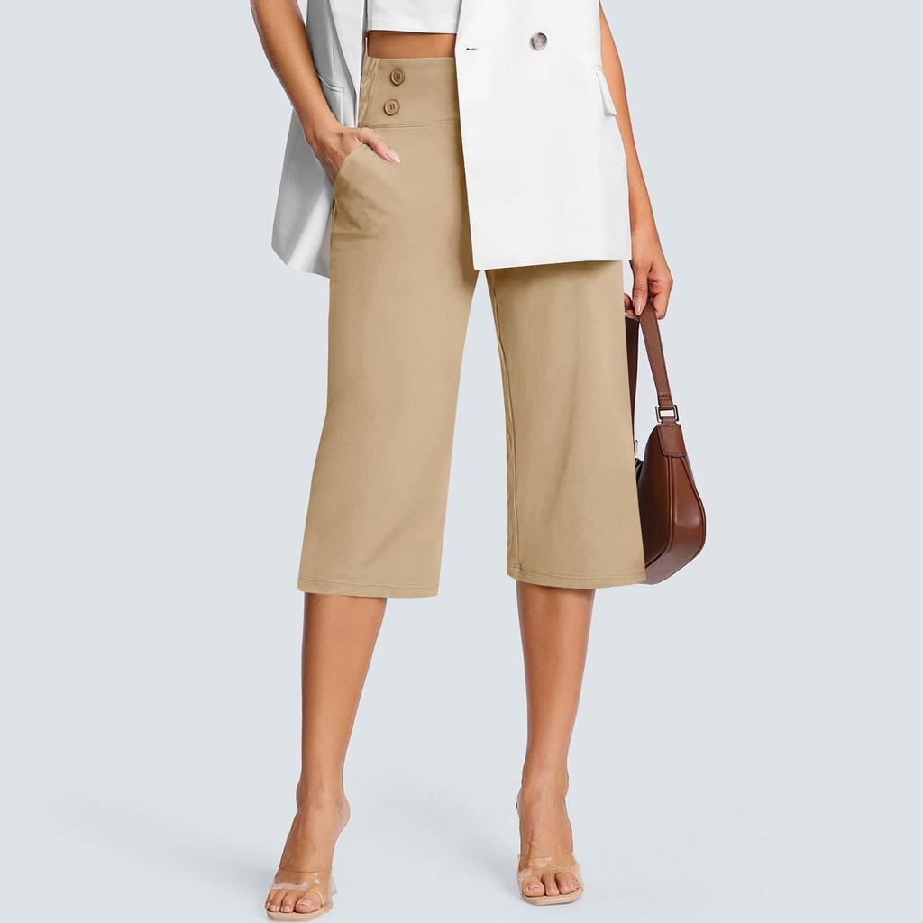 European and American Women's Stretchy, Comfortable, Wide-leg Yoga/fitness Pants, Solid Color, Casual Wear.