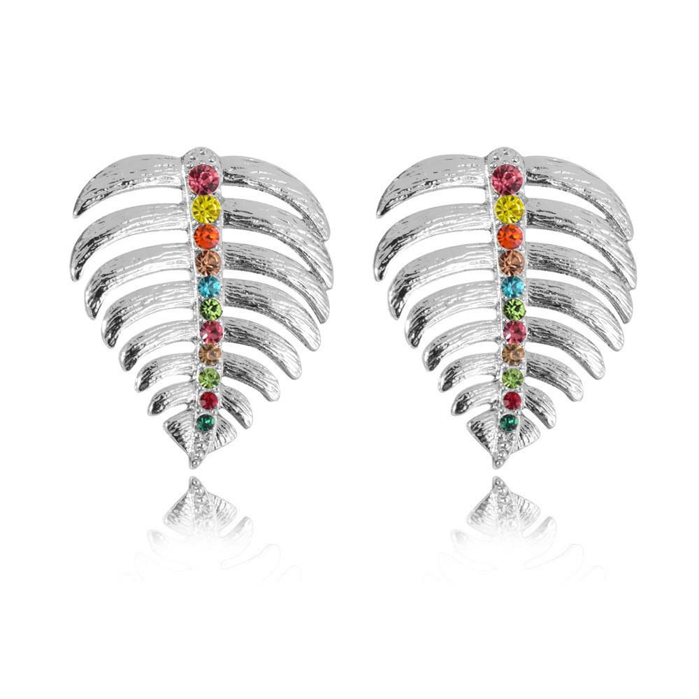 Exquisite Leaf Metal Earrings For Women With Dazzling Gemstone Inlays
