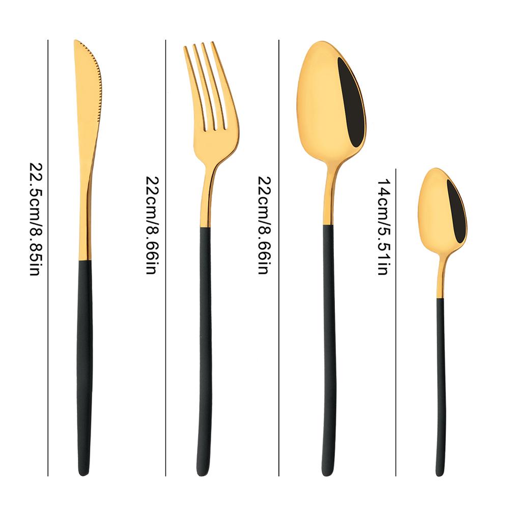 4Pcs Cutlery Set Black Gold Dinnerware Stainless Steel Silverware Knife Fork Spoon Tableware Flatware Set Kitchen Accessories