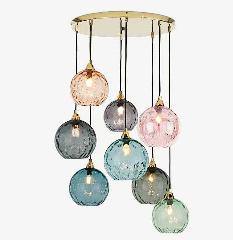 Nordic Embossed Colorful Glass Sphere Pendant Light for Bedroom, Bedside, or Restaurant Bar.