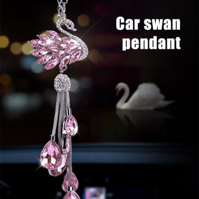 Adorno Colgante de Cisne Brillante para Coche Cisne de Pedrería de Cristal Falso Amuleto para Espejo Retrovisor de Coche Colgante de Doble Cara para Mujeres Niñas