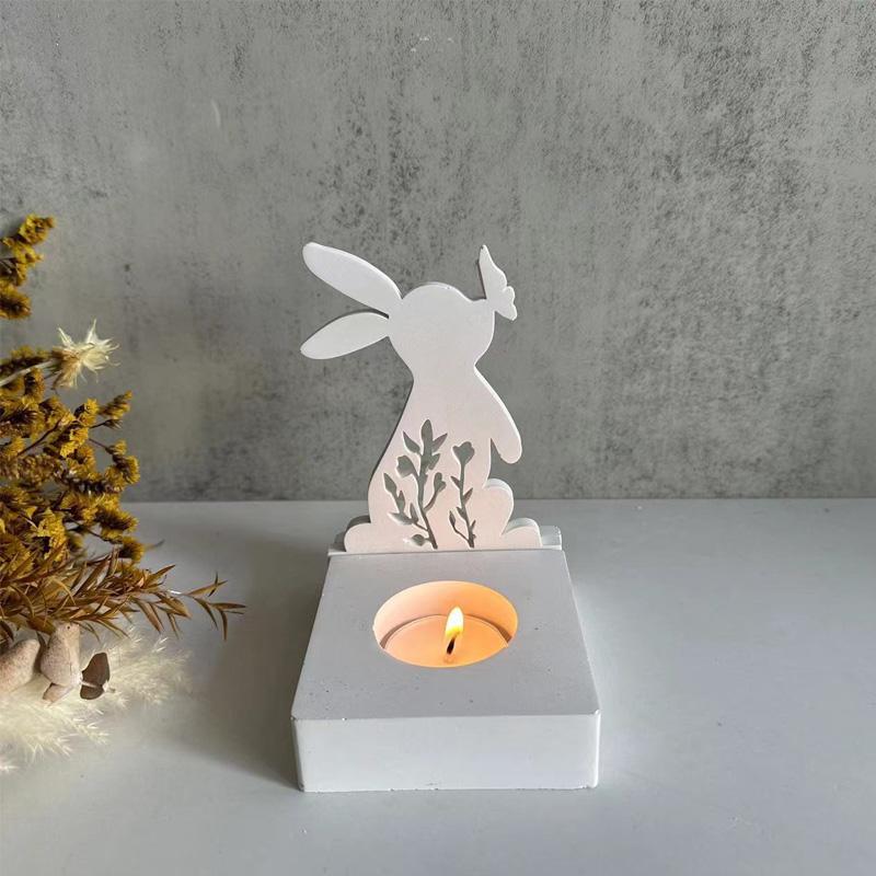 

1Pc DIY Candle Holder Gypsum Easter Rabbit Candlestick Silicone Mold Aromatherapy