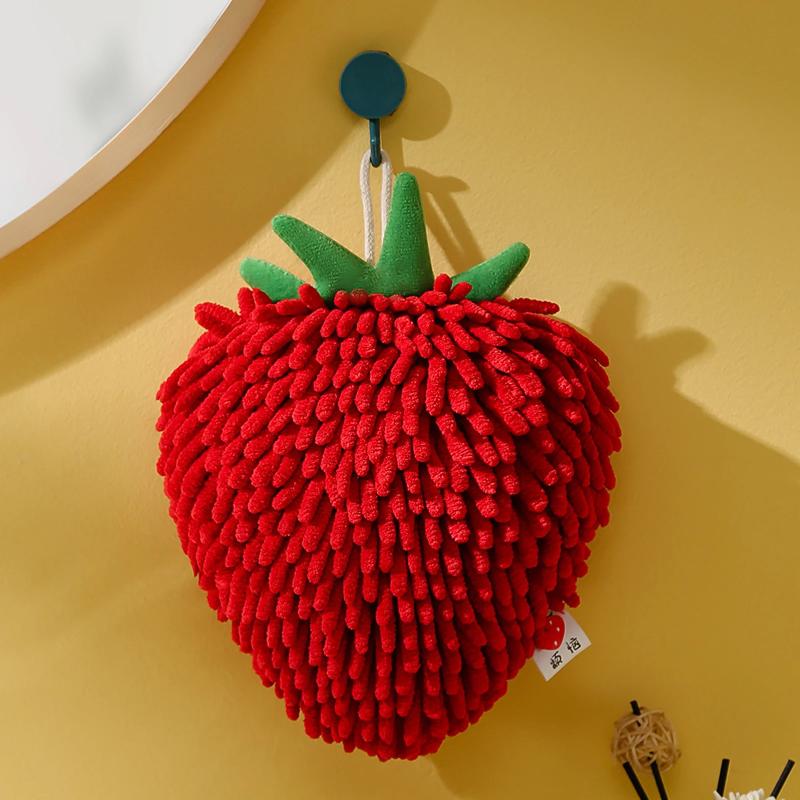 1Pc Hand Towel For Kitchen And Bathroom Banana/Strawberry Shaped Hanging Washcloth Chenilles Cloths Soft Absorbent Towel