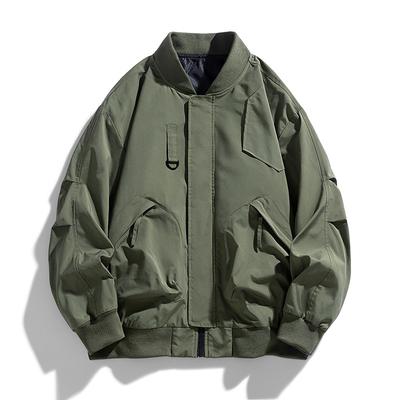 Pánské bundy Zelená Vojenská Letecká Bomber Tank Kabát Jednobarevné Vintage Kabáty Monocyklová Bunda Límec Pánské Oblečení