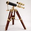 Brass Double Barrel Telescope 38.1 Cm Nautical Decor with Wooden Tripod Home Office Decoration Gifting
