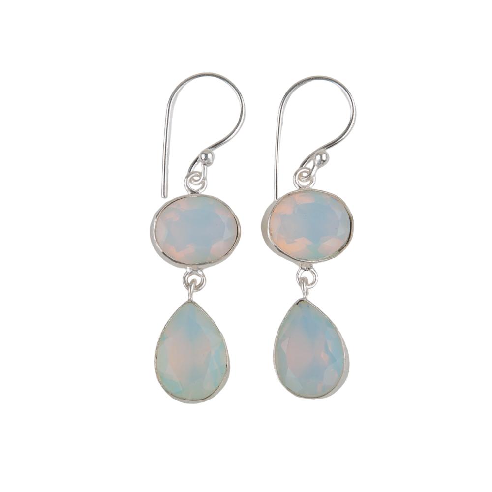 Natural Milky Opal Gemstone 925 Sterling Silver Jewelry Handmade Earrings 1.88" EE-73-26