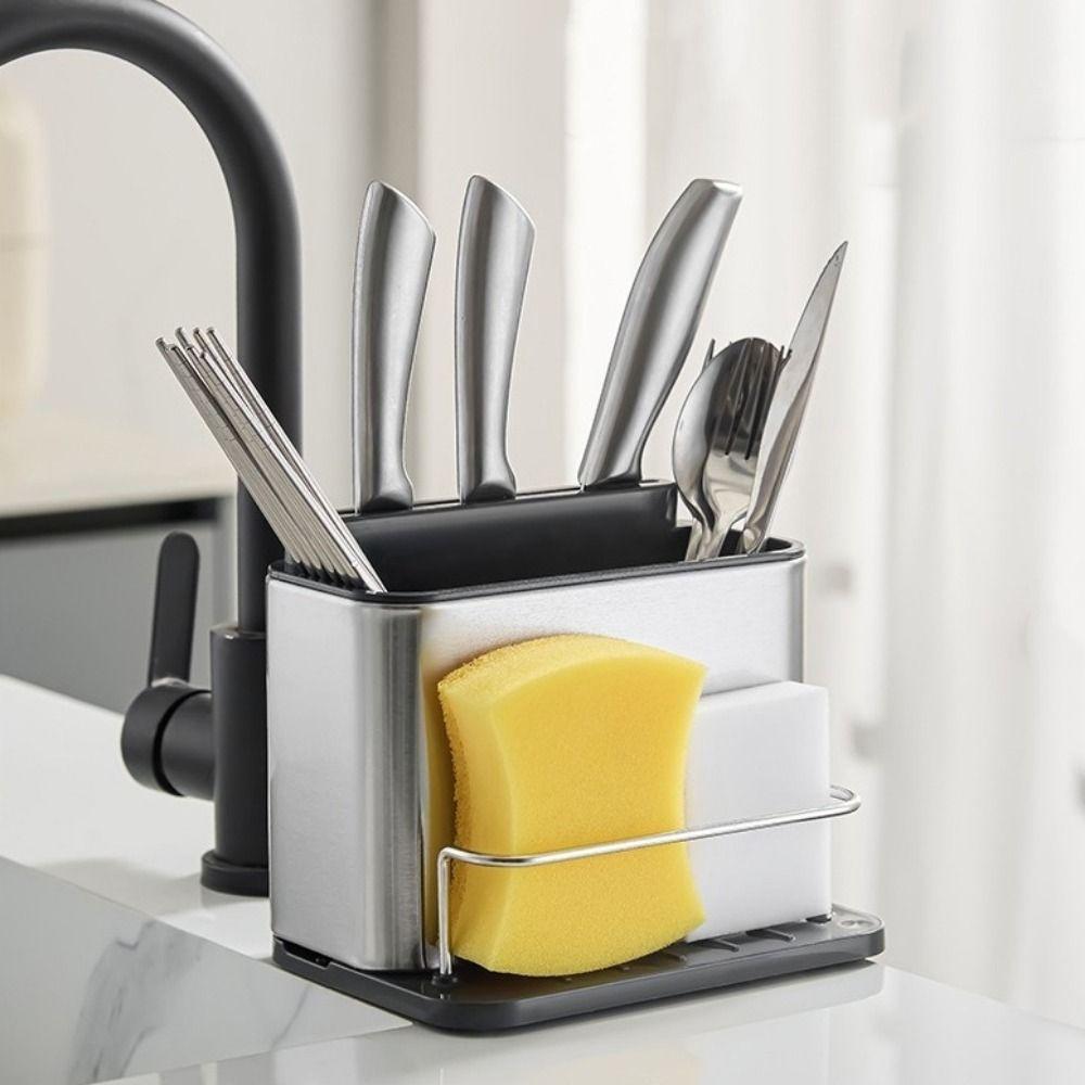 Stainless Steel Cutlery Storage Box Large Capacity Rectangular Chopsticks Storage Basket Rust-proof Drainable Utensil Holder