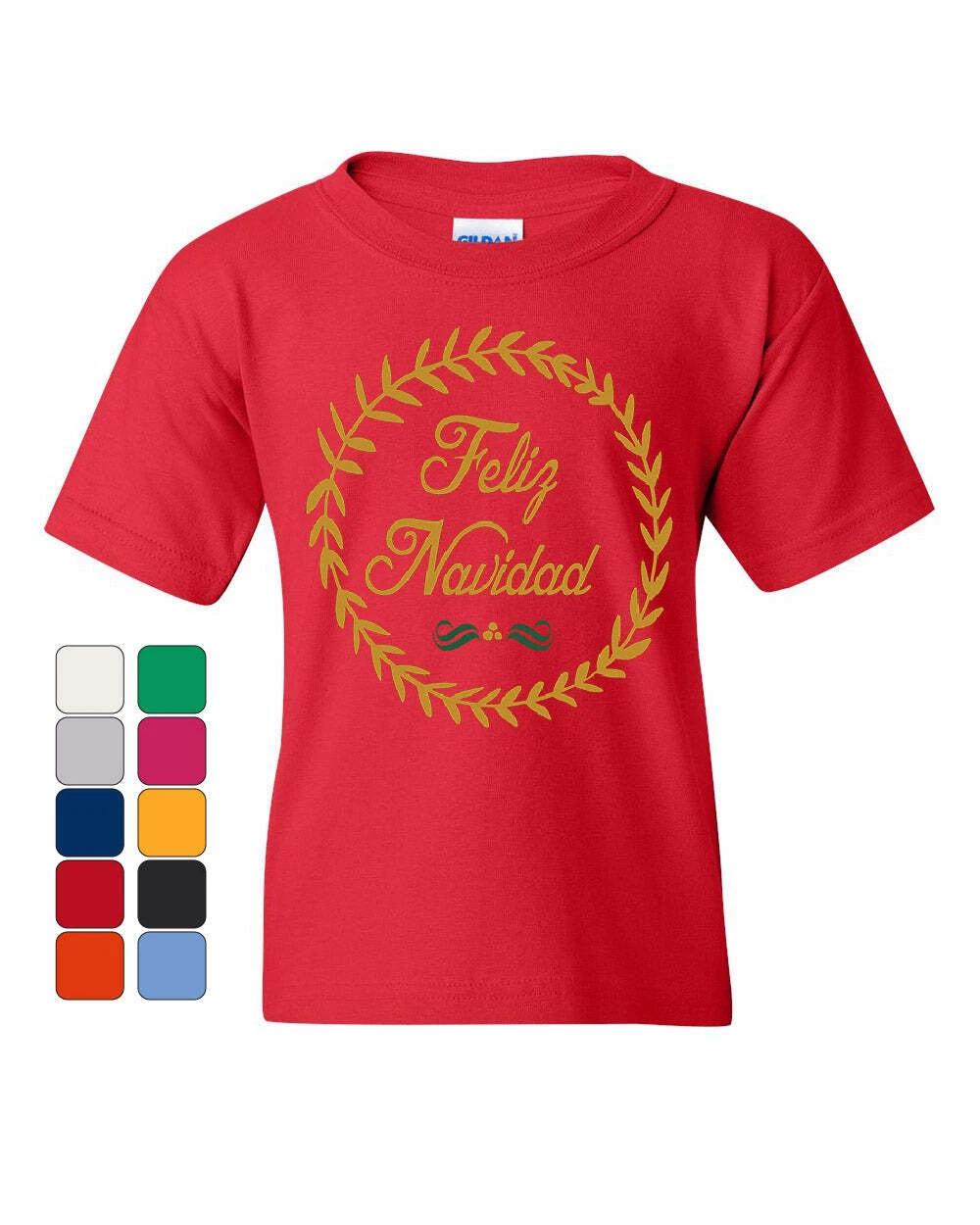 Feliz Navidad Youth kids boys T-Shirt Merry Christmas Jingle Bells Santa Xmas Kids Tee 140