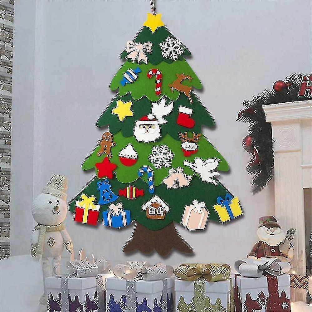 Doe-het-zelf Vilt Kerstboom Set Afneembare Versieringen, Kinderen Wandhanger Kerstcadeaus Compatibel Met Kerstdecoraties