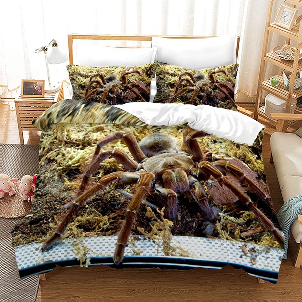 3D Print White Jumping Spider Duvet Cover Set Microfiber Comforter Cover King Queen Full Size With Pillowcase For Boys Men Teens