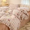 Princess Style Bedding Sets Ruffle Lace Bow Quilt Cover Romantic Bedclothes Decor Woman Girls Bedroom Duvet Cover 4pcs