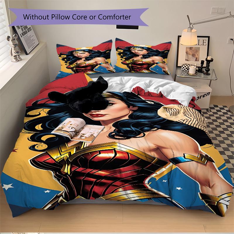 3pcs Wonder Woman, Superhero Cover Set,Soft Comfortable Duvet Cover,Guest Room (1*Duvet Cover + 2*Pillowcases, Without Core) Yy251024092
