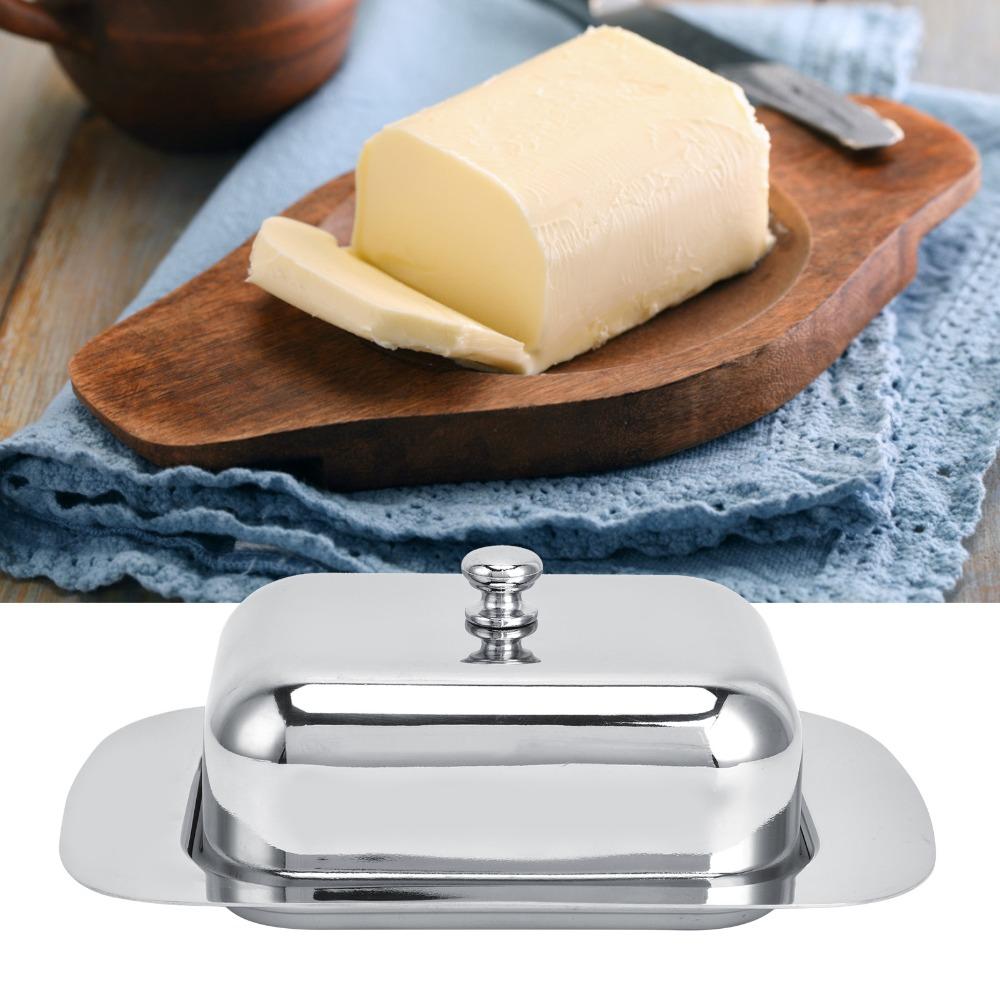 Stainless Steel Cheese Box Container With Cover Handle Butter Keeper Holder Restaurant Use