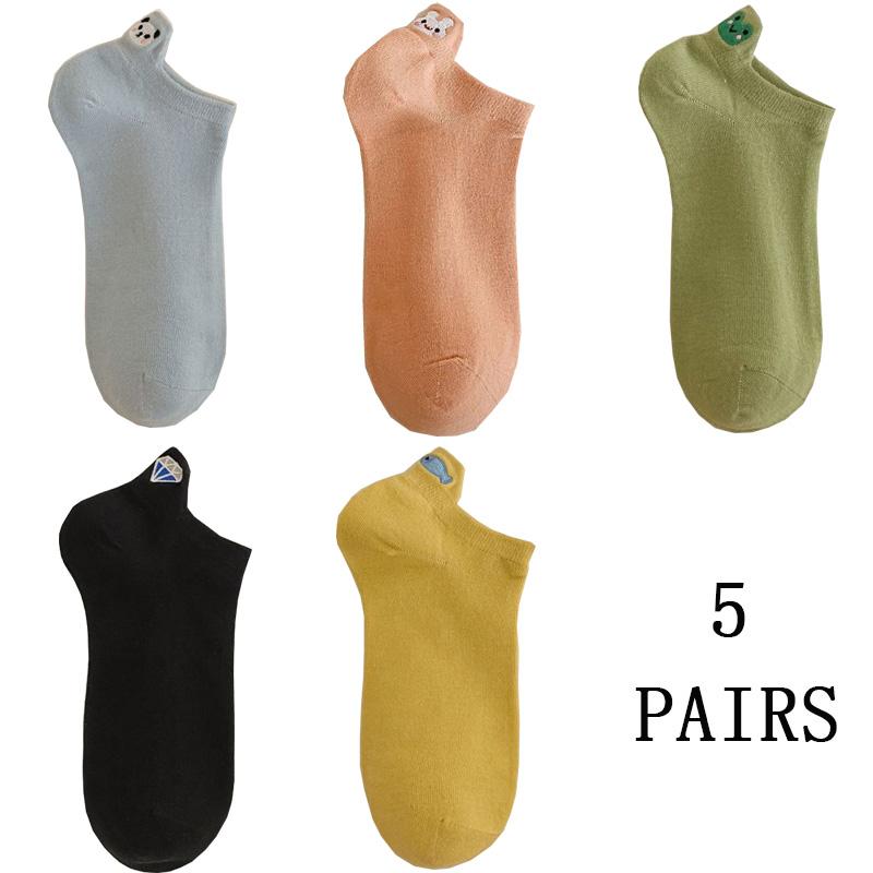 5 Pairs Cute Socks For Women Korean Style Animal Kawaii Socken Female Fashion Short Socks Cotton 100% Set Pack Summer Low Cut