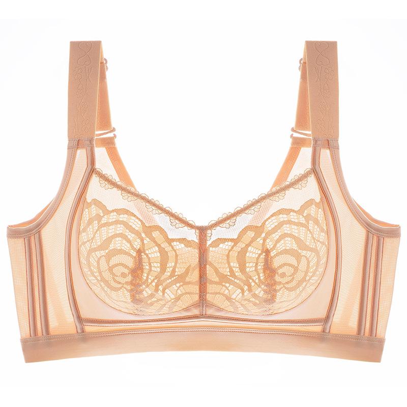 

Plus-size Lingerie Women s Full-cup Thin Bra Breast Retraction Anti-sagging Bra Without Underwire Bra Push Up Bra 44/100D бежевий