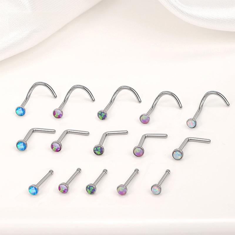 Personalized 316L Stainless Steel Opal Nose Stud Piercing with White Stone