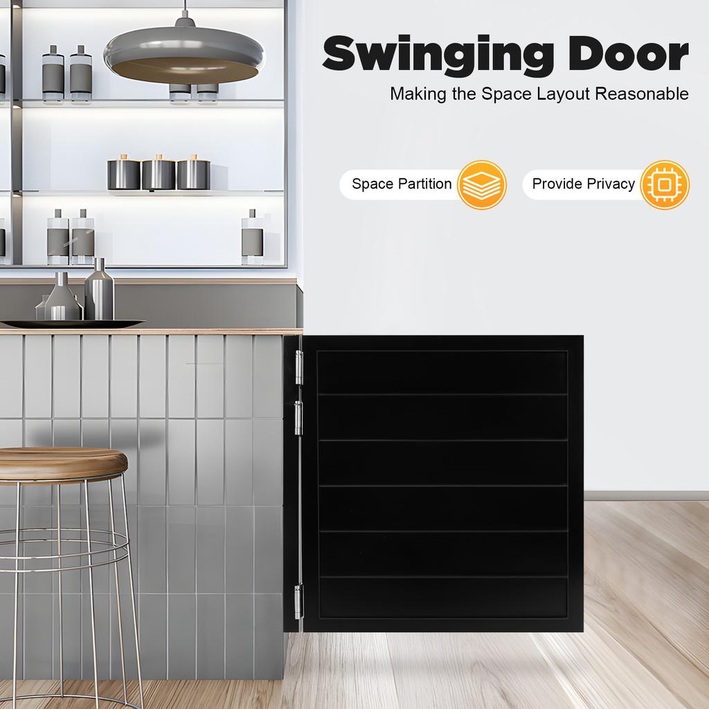 Black Modern Solid Wood Swinging Door - 90x90cm Porch Entrance Partition Door, 180° Swing, 35mm Thick Panel With 3 Spring Hinges