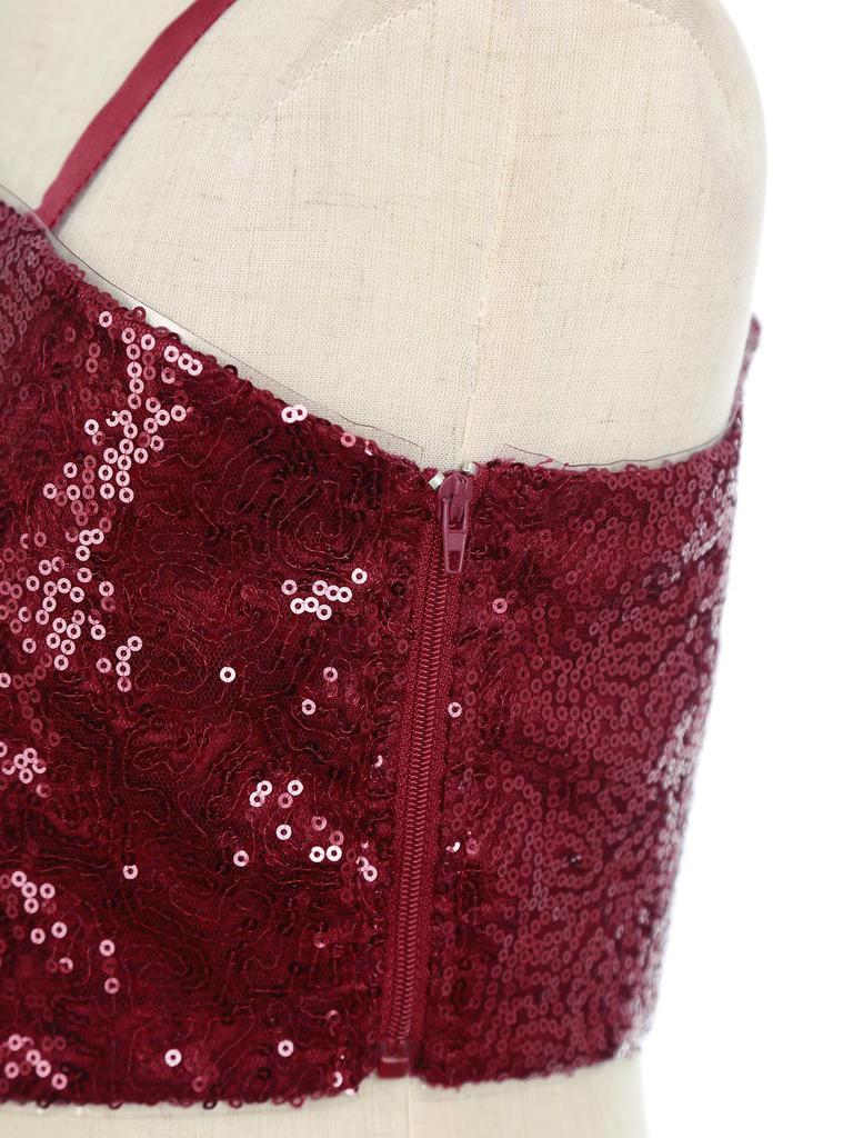 Mädchen Unifarben Spaghettiträger Ärmellos Schulterfrei Glitzernd Pailletten Oberteile Bankett Hochzeit Feier Oberteil