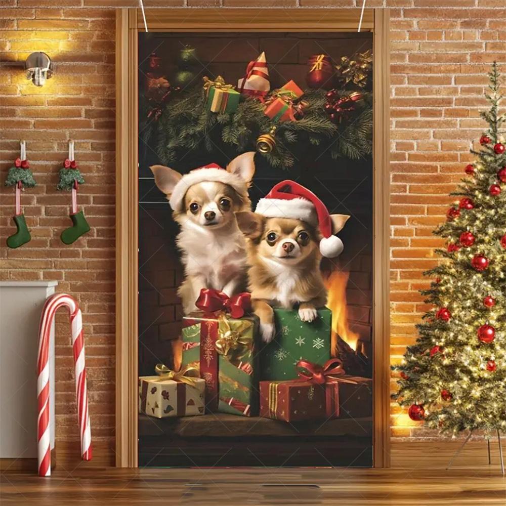 Cartoon Pet New Year Christmas Party Decorations Cat Dog Theme Door Covers Background Supplies Xmas Tree Photography Backdrop