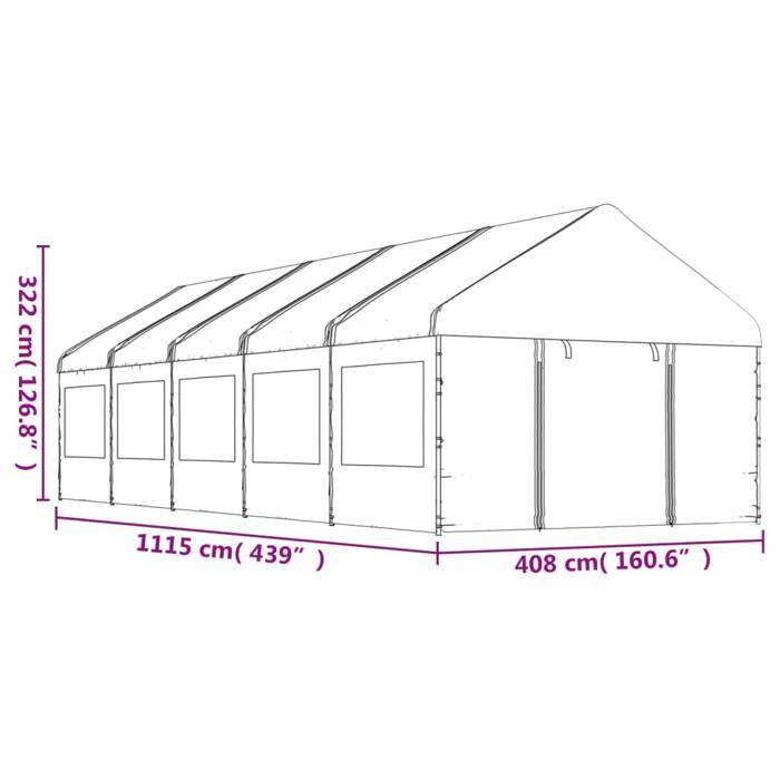 VidaXL Belvédère avec toit blanc 11,15x4,08x3,22 m polyéthylène, tente de fête, chapiteau, abri à auvent, pavillon, tente 3155489