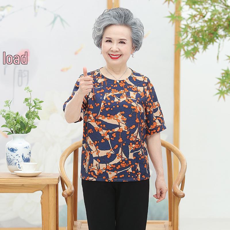 Women s Plus Size Summer Cotton Silk T-Shirt: Loose Fit for Middle-Aged & Elderly 2XL (110-120 jin)