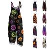Damen Lässiger Lockersitz Weiter Beinschnitt Knopfdetail Halloween-Print Latzhose Ärmellose Jumpsuit Bequemer Leichter Stoff