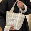 Ins Canvas Bag Women'S  Korean Style Casual Striped Handbag Large Capacity Class Commuting Shoulder Bag