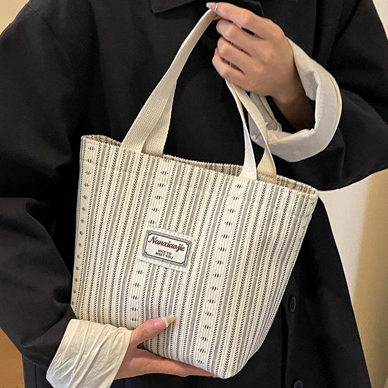 Ins Canvas Bag Women'S  Korean Style Casual Striped Handbag Large Capacity Class Commuting Shoulder Bag