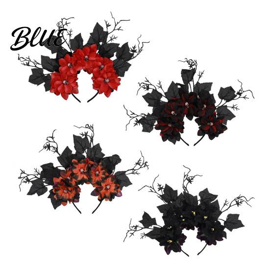 Toter Ast Haarschmuck Halloween Reifen Flexible Basis Stirnband mit 3D Mehrschichtigem Blumendesign Gruselige Blume Totenkopfkrone Handgefertigt Stoff