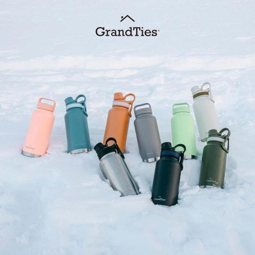 GRANDTIES Vacuum Insulated Stainless Steel Wide Mouth Water Bottle (Atlantis Blue), 709ml, with Two Lids, Direct Drinking, Keeps Hot or Cold Water Hot