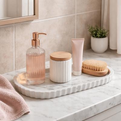 Durable Silicone Oval Storage Tray Wave Edge Marble Pattern Vanity Storage Tray Decorative Lace Oval Tray Bedroom