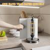 Black Paper Towel Holder Countertop, One-Handed Tear, Stainless Steel, Weighted Base, Ring Paper Towel Holder Stand with Ratchet System for Kitchen