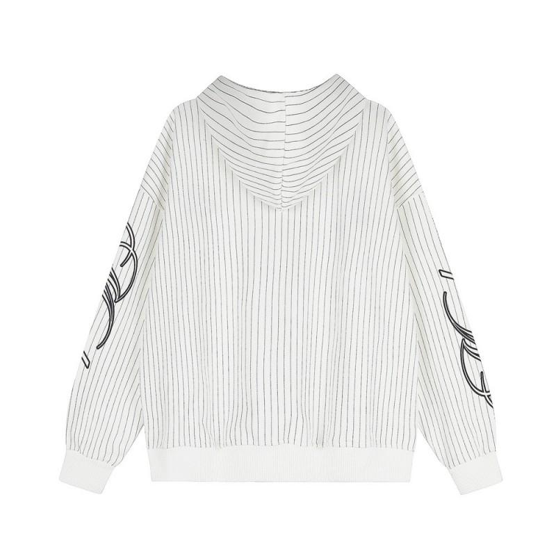 American Streetwear Striped Zip-Up Hoodie Loose Fit Mens Star Embroidery Jacket