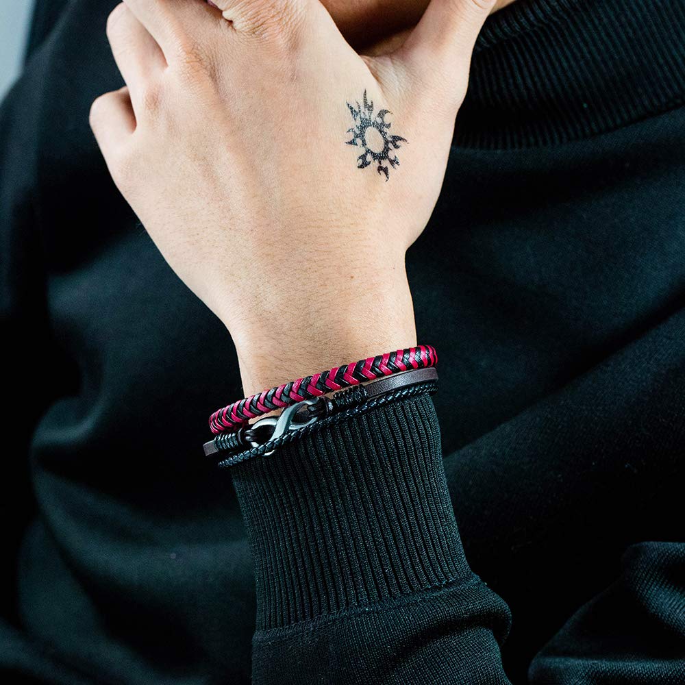 Rockyu Brand Popular Jewelry Bracelet for Men Black Number 8 Infinity Braided Triple Bracelet Stylish Christmas Gift Men's