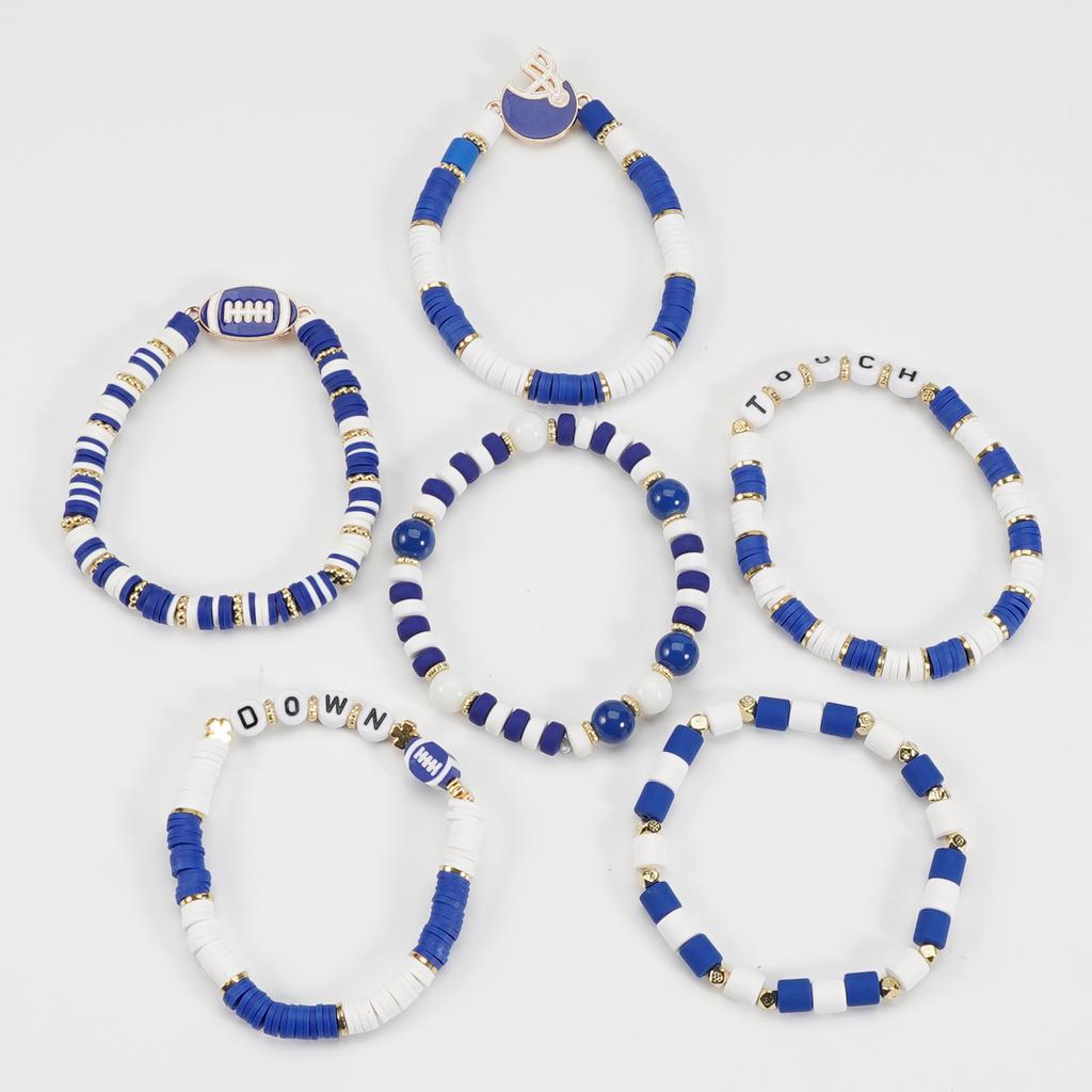 Game Day Polymer Clay Beaded Rugby Ball Bracelet for Women Men Letter Sports Wristband Party Jewelry Accessories