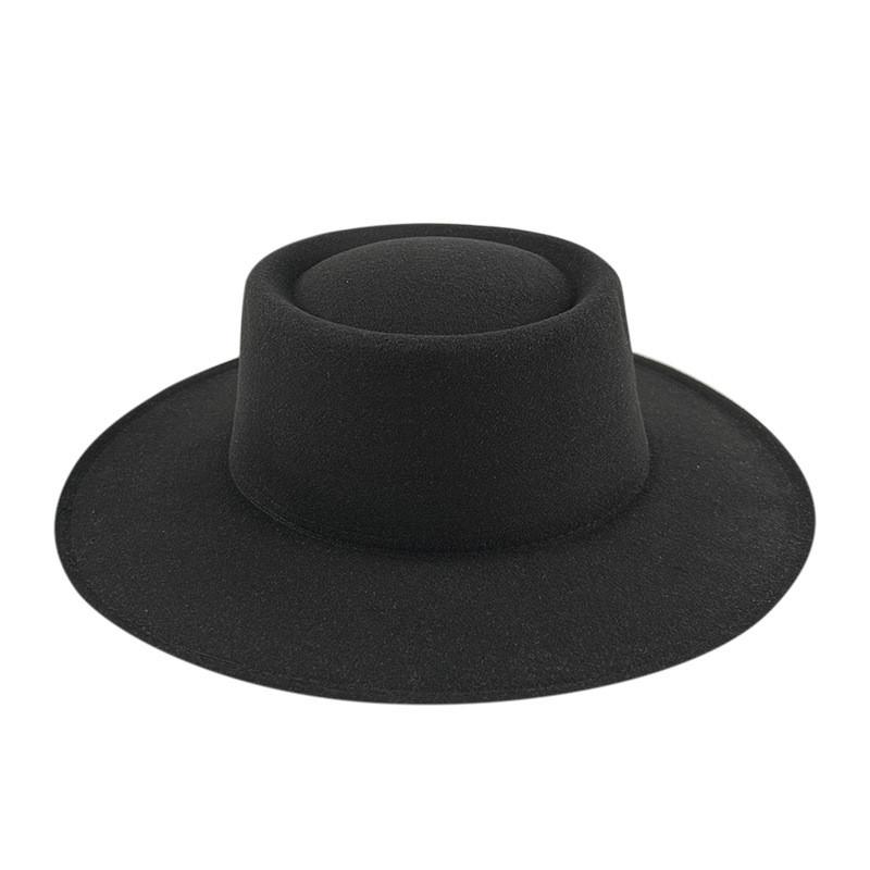 Formal Britishstyle Hat Wide Brim Flat Top Solid Color Winter Frenchinspired