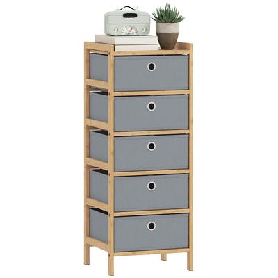 Chest of Drawers, 5 Fabric Drawers Narrow Dresser with Bamboo Frame, Light Grey
