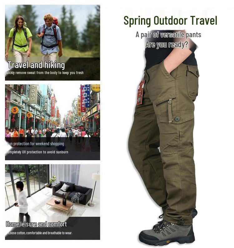 Autumn Men's Multifunctional Cargo Pants - Loose Fit, Multi-Pocket, Outdoor Casual Cotton Trousers