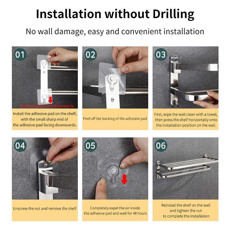 Stainless Steel Towel Rack 40cm 50cm 60cm 80cm Strong Bathroom Wall Shelf Organizer for Home Toilet Hanging