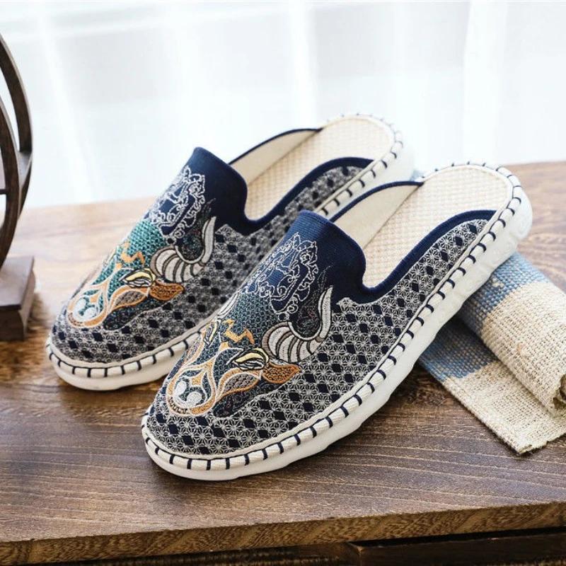Fashion Outdoor Half Shoes Slippers for Men Genuine Leathe Mules Elegant Fun Designer Luxury Low Price Trend 2025 Original Summer Sale