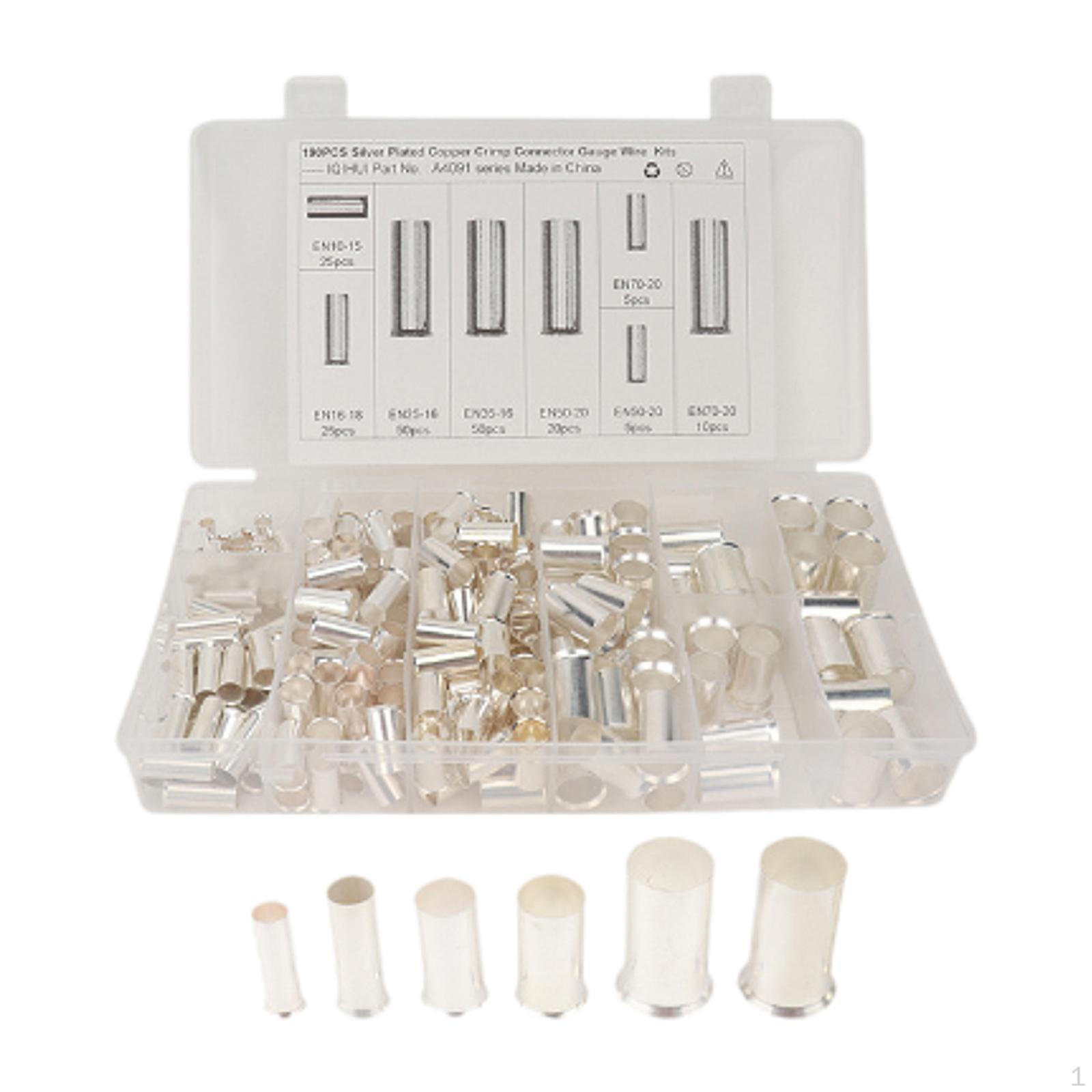 

190Pcs Wire Copper Butt Connector Fitting Ferrules Kits Assortment